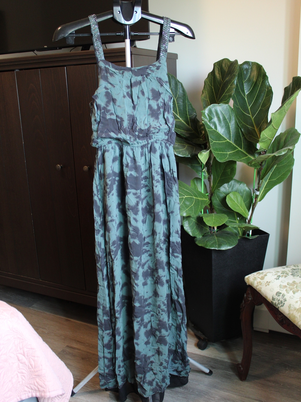 Zara Green and Black Tie-Dye Maxi Dress
